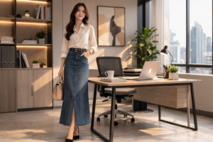 phối đồ với chân váy jean dài