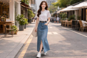 phối đồ với chân váy jean dài