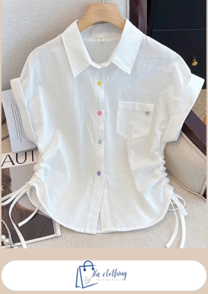 Áo sơ mi ngắn vải cotton thô
