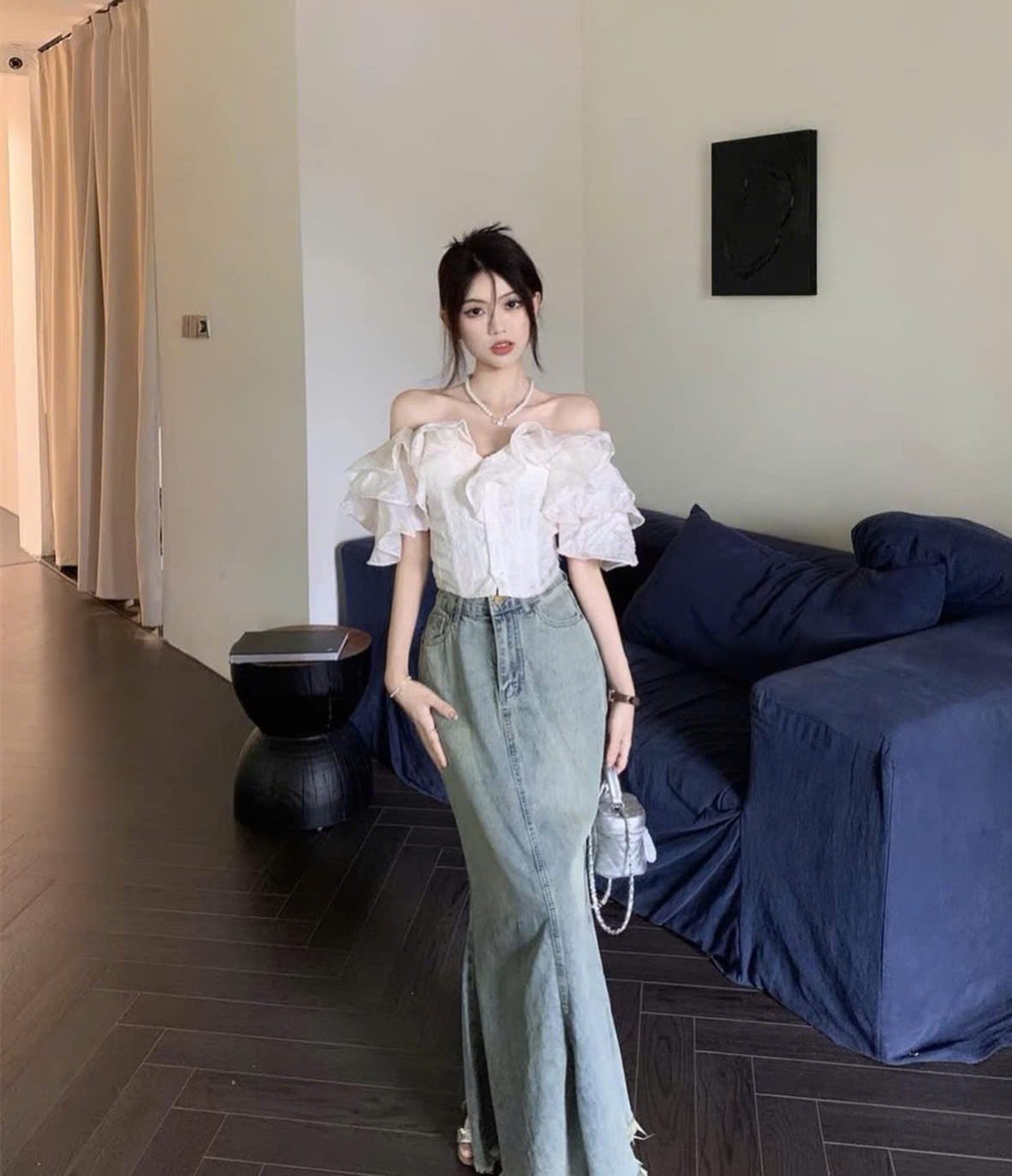 áo trễ vai mặc với gì 