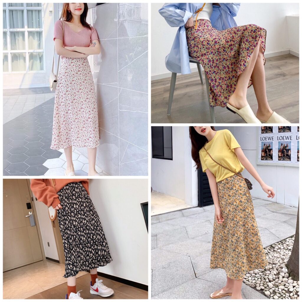 chân váy hoa nhí phong cách chân váy Hàn Quốc sành điệu nữ tính